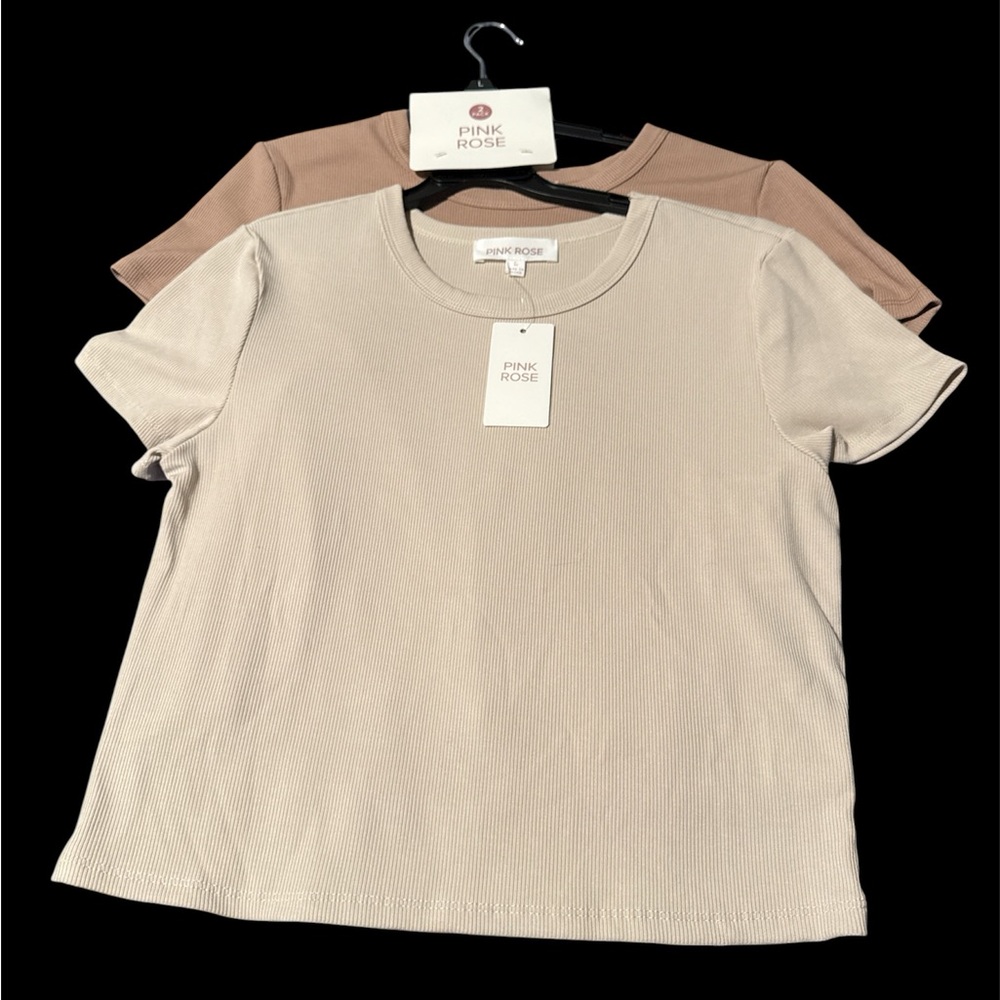 Pink Rose Women's Short Sleeve Tops in Tan and Cream